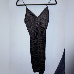 Divided Black Cocktail Dress V-neck Sheath